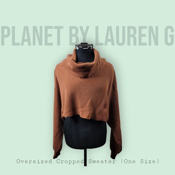 Planet by Lauren G Rust Brown Oversized Cropped Cowl Neck Sweater One Size - Picture 1 of 12
